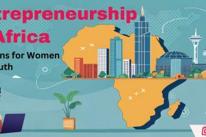 Image showing the continent of Africa and words reading "Entrepreneurship in Africa"